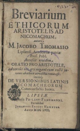 Breviarium Ethicorum Aristotelis Ad Nicomachum