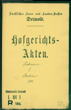 Rottmann, Franz' Witwe gegen Hans Bökehaus (Bökhaus) - Schuldforderung