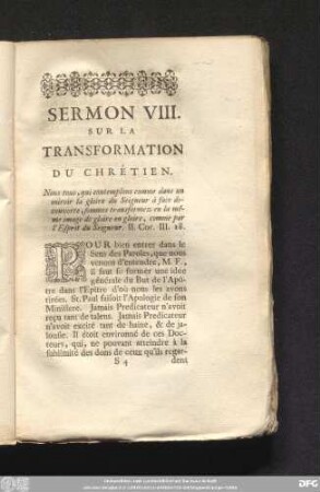 Sermon VIII. Sur La Transformation Du Chrétien.