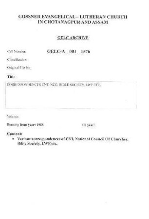 CORRESPONDENCES CNT, NCC, BIBLE SOCIETY, LWF ETC.