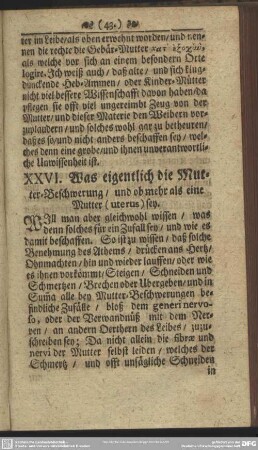 XXVI. Was eigentlich die Mutter-Beschwerung, und ob mehr als eine Mutter (uterus) sey