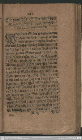 Wie man das Silber aus dem Scheidwasser sol bringen, welches Calx Lunae genand wird.