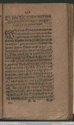 Wie man das Silber aus dem Scheidwasser sol bringen, welches Calx Lunae genand wird.