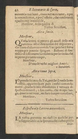 Risposta alle Lettere antecedenti.