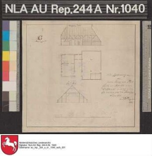 Grundriß und Längenprofil eines Schleusenwärterhauses Kolorierte Zeichnung von J. N. Franzius Papier auf Leinen Format 24,1x22,7 M 1:200
