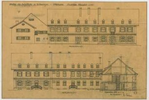 Fischer, Theodor; München; Bayerische Geschützwerke - Umbau des Spieglhofes in Wohnungen Nord - u. Südseite (Ansichten, Schnitt)