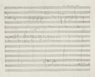 Das eheliche Glück (Intermezzo) op. 72. Sieben Particell-Skizzenblätter von Richard Strauss, Garmisch 1919. Autograph, Bleistift; 27 x 35 cm. Erster Aufzug erste Szene, Blatt 2v. Dresden: SLUB Mus. 9099-F-26a