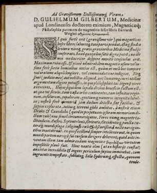 Ad Gravissimum Doctissimumq[ue] Virum D. Gulielmum Gilbertum [...]