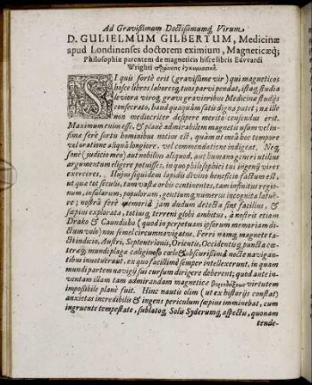 Ad Gravissimum Doctissimumq[ue] Virum D. Gulielmum Gilbertum [...]