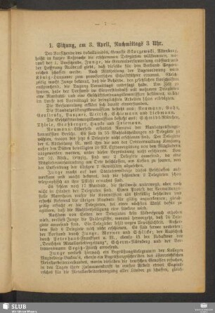 1. Sitzung, am 3. April, Nachmittags 3 Uhr