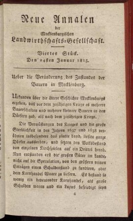 Viertes Stück. Den 24sten Januar 1815.