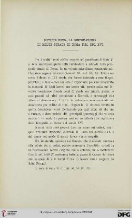 28: Notizie circa la sistemazione di molte strade di Roma nel sec. XVI