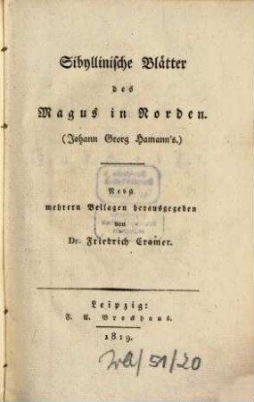 Sibyllinische Blätter des Magus im Norden