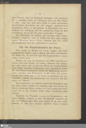 VII. Die Empfindlichkeit der Platte