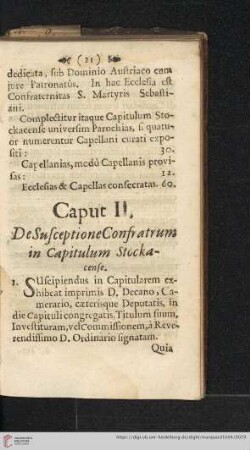 Caput II: De susceptione confratrum in Capitulum Stockacense