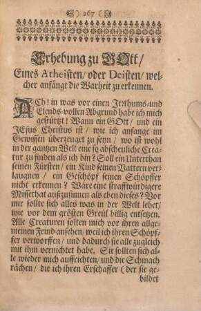 Erhebung zu Gott, Eines Atheisten, oder Deisten welcher anfängt die Warheit zu erkennen.