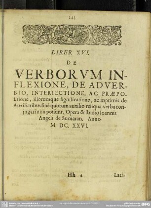Liber XVI. De Verborum Inflexione, De Adverbio, Interiectione, Ac Praepositione ...
