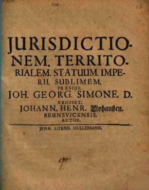 De iurisdictione territoriali statuum imperii sublimi, disp.
