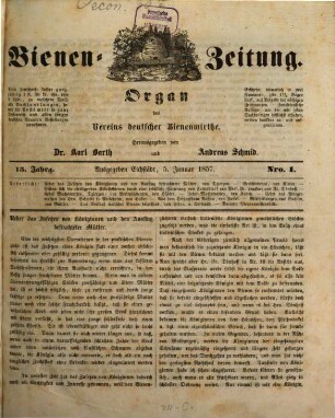 Bienen-Zeitung : Organ des Vereins der deutschen, österreichischen u. ungarischen Bienenwirte. 13. 1857