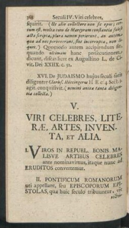 V. Viri Celebres, Literae, Artes, Inventa, Et Alia.