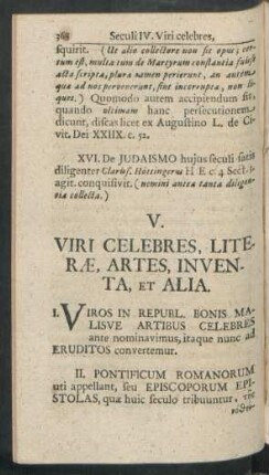 V. Viri Celebres, Literae, Artes, Inventa, Et Alia.