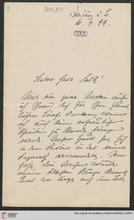 Heid. Hs. 3820,50: Brief von Heinrich Rickert an Emil Lask