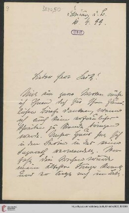 Heid. Hs. 3820,50: Brief von Heinrich Rickert an Emil Lask