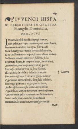 Iuvenci Hispani Presbyteri In Quatuor Evangelia Dominicalia, Prologus.