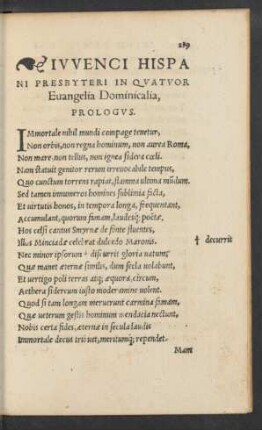 Iuvenci Hispani Presbyteri In Quatuor Evangelia Dominicalia, Prologus.