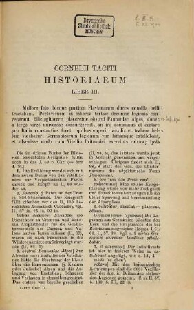 Cornelii Taciti historiarum libri qui supersunt, 2. Buch III - V