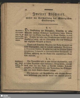 Zweiter Abschnitt. Ueber die Verwaltung der Mättigschen Stiftungen