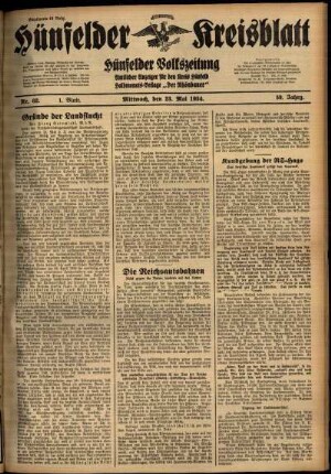 Erste Ausgabe vom Mittwoch, den 23. Mai 1934.