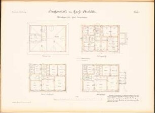 Gefängnis, Groß-Strehlitz: Wohnhaus Nr. 1: Grundrisse KG, EG, 1.OG, DG 1:100