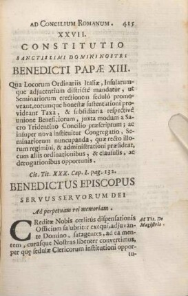 XXVII. Constitutio Sanctissimi Domini Nostri Benedicti Papae XIII.