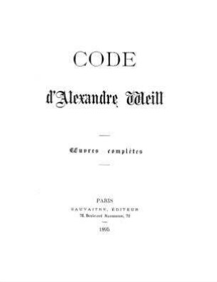 Code : oevre posthume / Alexandre Weill