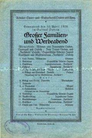 Programm zu einer Veranstaltung mit diversen Arbeiterchören
