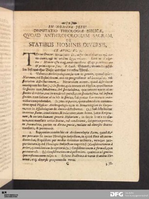 Disputatio Theologiae Biblicae, Quoad Anthropologiam Sacram, De Statibus Hominis Diversis.