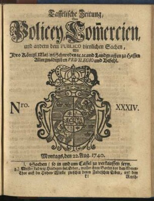 Nro. XXXIV, Montags, den 22. Aug. 1740