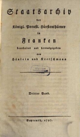 Staatsarchiv der königl.-preuß. Fürstenthümer in Franken, 3. 1797