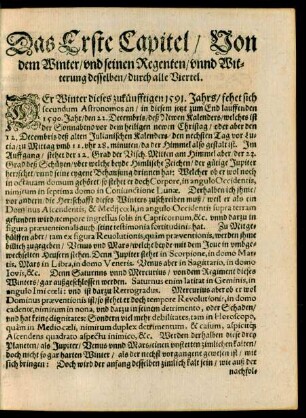 Das Erste Capitel/ Von dem Winter/ und seinen Regenten/ unnd Witterung desselben/ durch alle Viertel.