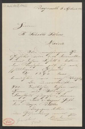 Brief an B. Schott's Söhne : 06.09.1882