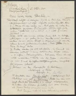 Brief an Willy Strecker an B. Schott's Söhne : 05.10.1930