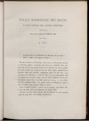 SULLA DIREZIONE DEI SUONI E SULL' UFFICIO DEL DOPPIO ORECCHIO NOTA Letta nella tornata del 6 Febbraio 1881