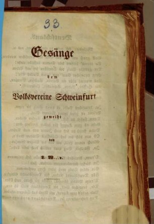 Gesänge dem Volksvereine Schweinfurt geweiht