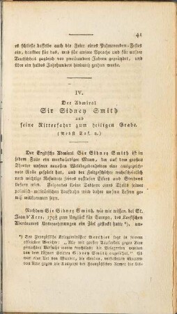 IV. Der Admiral Sir Sidney Smith und seine Ritterfahrt zum heiligen Grabe.