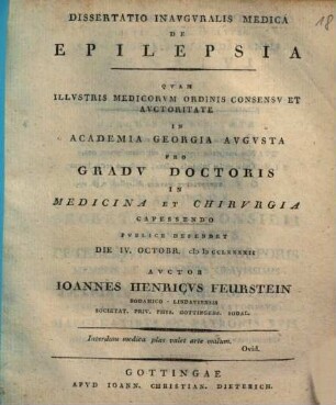 Dissertatio Inauguralis Medica De Epilepsia