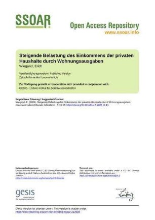 Steigende Belastung des Einkommens der privaten Haushalte durch Wohnungsausgaben