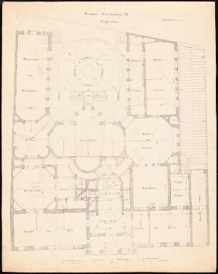 Wohnhaus Wilhelmstraße 70 (Villa Strousberg), Berlin. Umbau. Ausführungsprojekt: Grundriss EG mit Gasleitungen