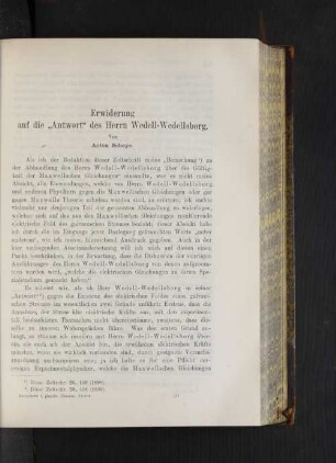 Erwiderung auf die "Antwort" des Herrn Wedell-Wedellsborg.