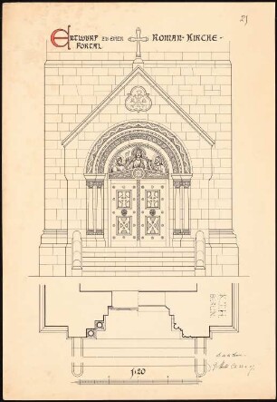 Romanische Kirche: Portal, Ansicht und Schnitt 1:20